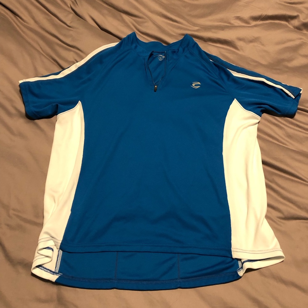 Blue and White Athletic cycling Jersey with Small Logo